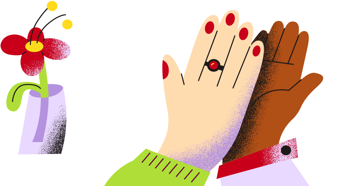 Två händer som gör high five